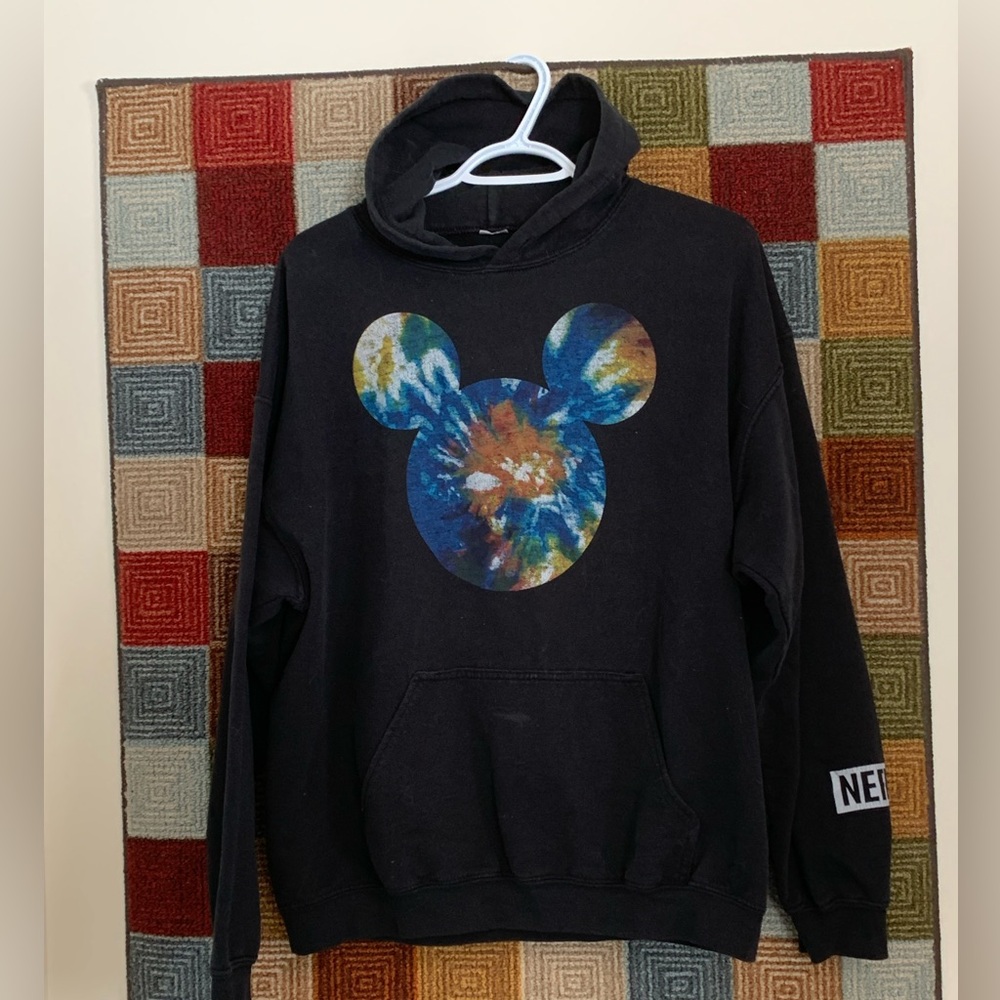 Black Hoodie with Tie-Dye Mickey Design
